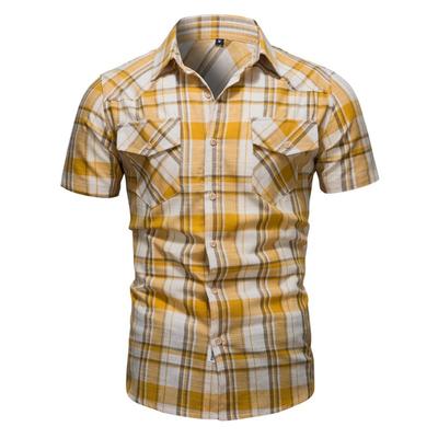Zomer Mannen Nieuw Geruit Shirt Mannen Casual Zak Casual Zakelijk Topje Kraag Korte Mouw Top