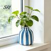 Vaso Smaltato ad Alta Temperatura Ceramica a Strisce Dipinto a Mano Moderno Nordico Boho Piccolo Contenitore Decorativo per Fiori per Tavolino Cucina Interno