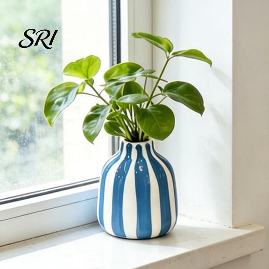 Vaso Smaltato ad Alta Temperatura Ceramica a Strisce Dipinto a Mano Moderno Nordico Boho Piccolo Contenitore Decorativo per Fiori per Tavolino Cucina Interno