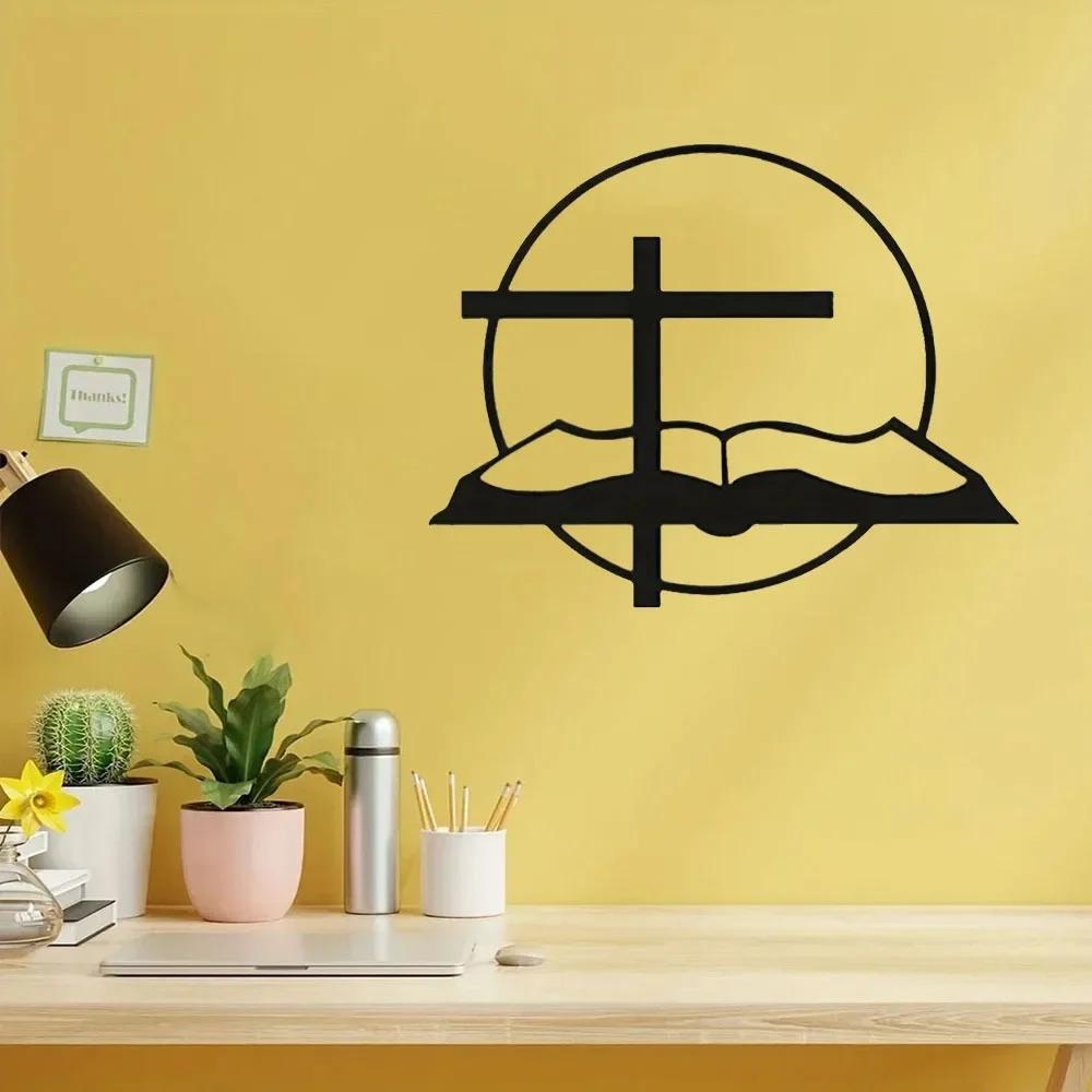 Czarny metalowy krzyż na ścianie, dekoracja spokojnego biura domowego, serdeczny prezent, metalowy krzyż na ścianie, czarny, spokojny gabinet domowy