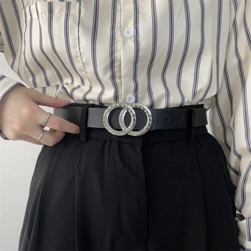 Trendy Minimalist Black Pu Smooth Buckle Belt For Unisex Fashionable Denim Pants