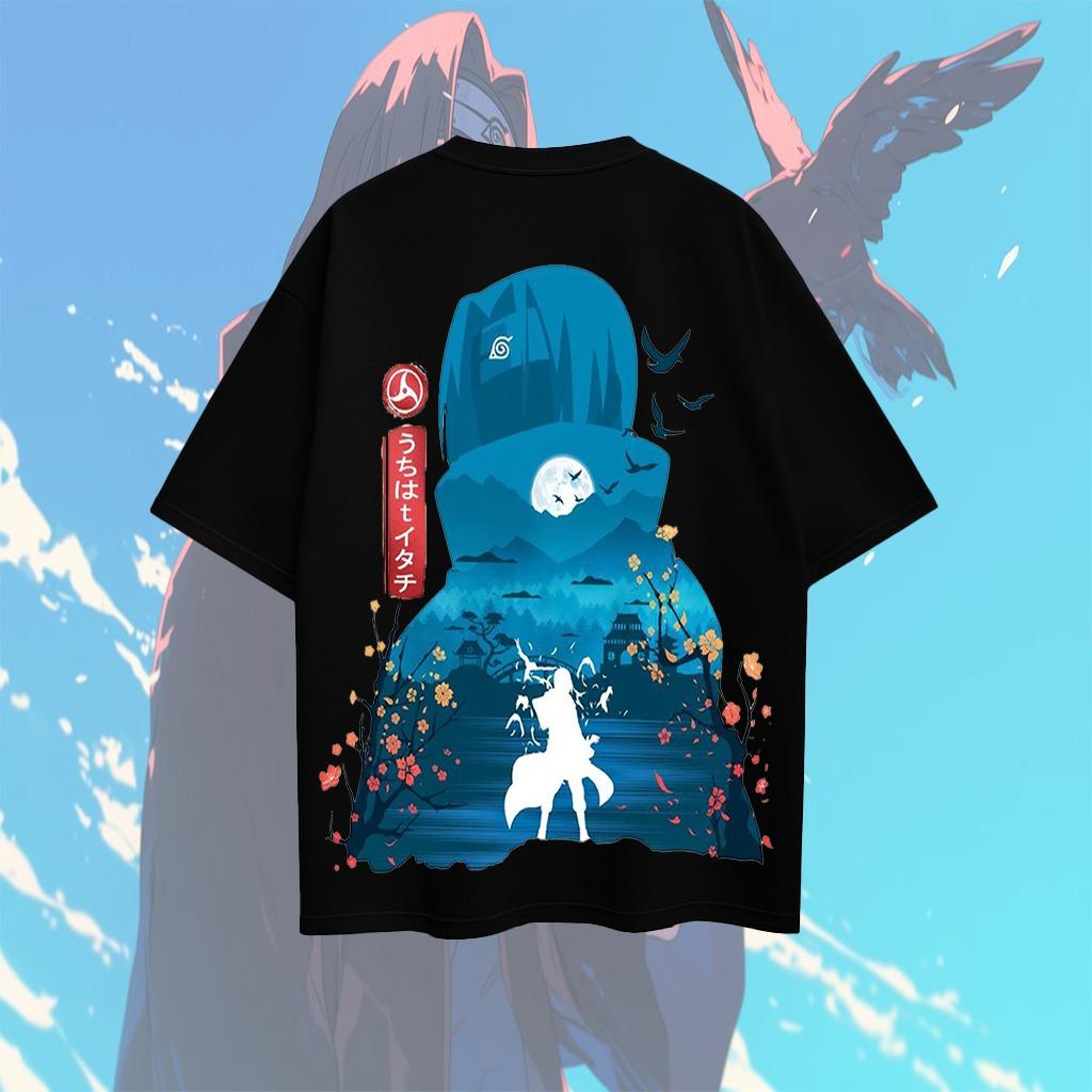 

Naruto Uchiha Itachi Silhouette Landscape T-Shirt Men Women Anime Graphic Cotton Short Sleeve Streetwear Tee S разноцветный