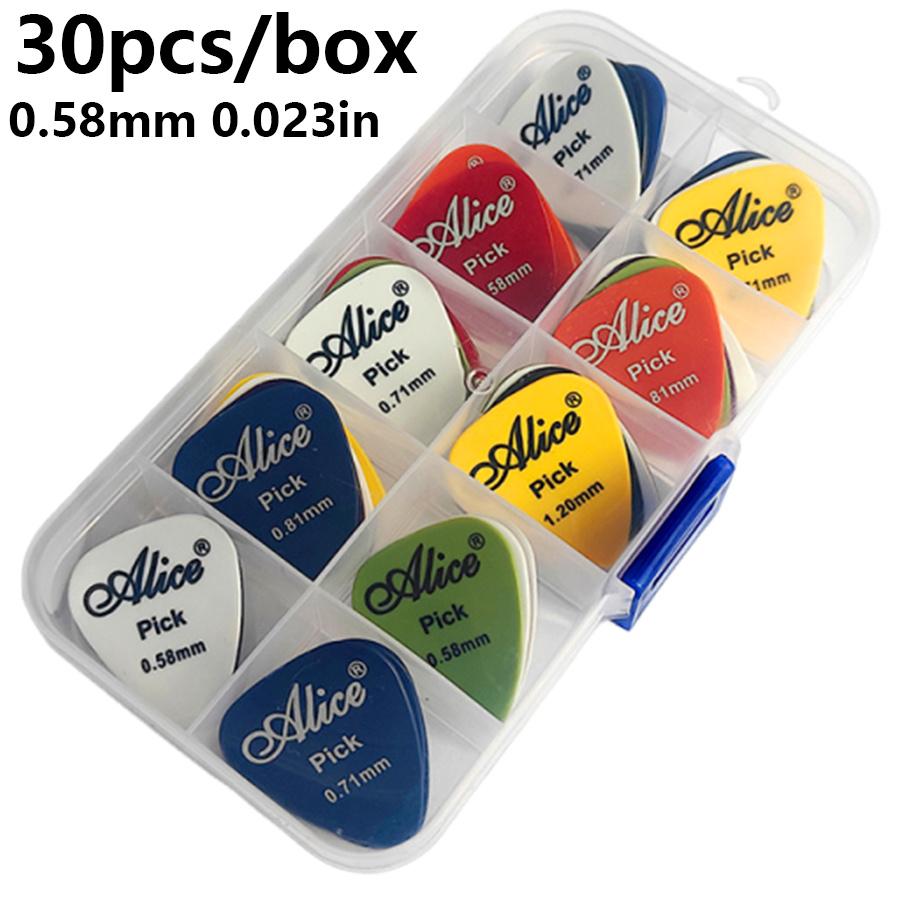 30pcs/box Alice Guitar Picks Plastic Colorful Guitar Paddles with Transparent Storage Box Thickness 0.58-1.50mm 6 Size JXB