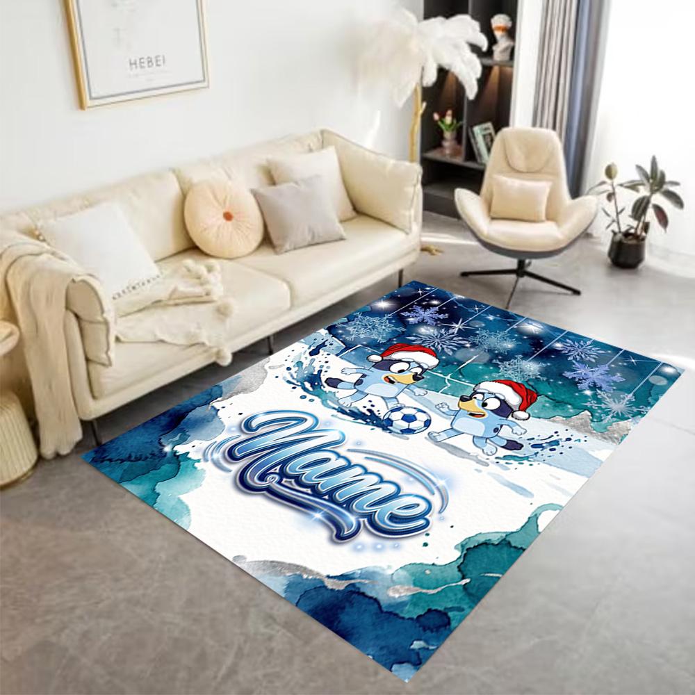Bluey's Soccer Adventure Customizable Name Carpet Design for Hallway Game Room Entryway Bedrooms Antislip Carpet Decorate Offices Gift for Festivals