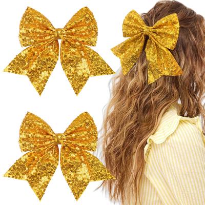 2Pcs 7inch Rainbow Glitter Alligator Mini Hair Clips for Baby Girls Cheerleading Bows Hairpins Kids Hair Accessories