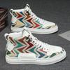 New Designer Print Canvas Shoes for Men 2024 Harajuku Style Blue High Top Sneakers Men Espadrilles Breathable Vulcanized Sneaker
