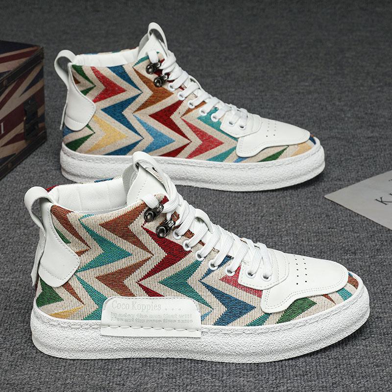 New Designer Print Canvas Shoes for Men 2024 Harajuku Style Blue High Top Sneakers Men Espadrilles Breathable Vulcanized Sneaker