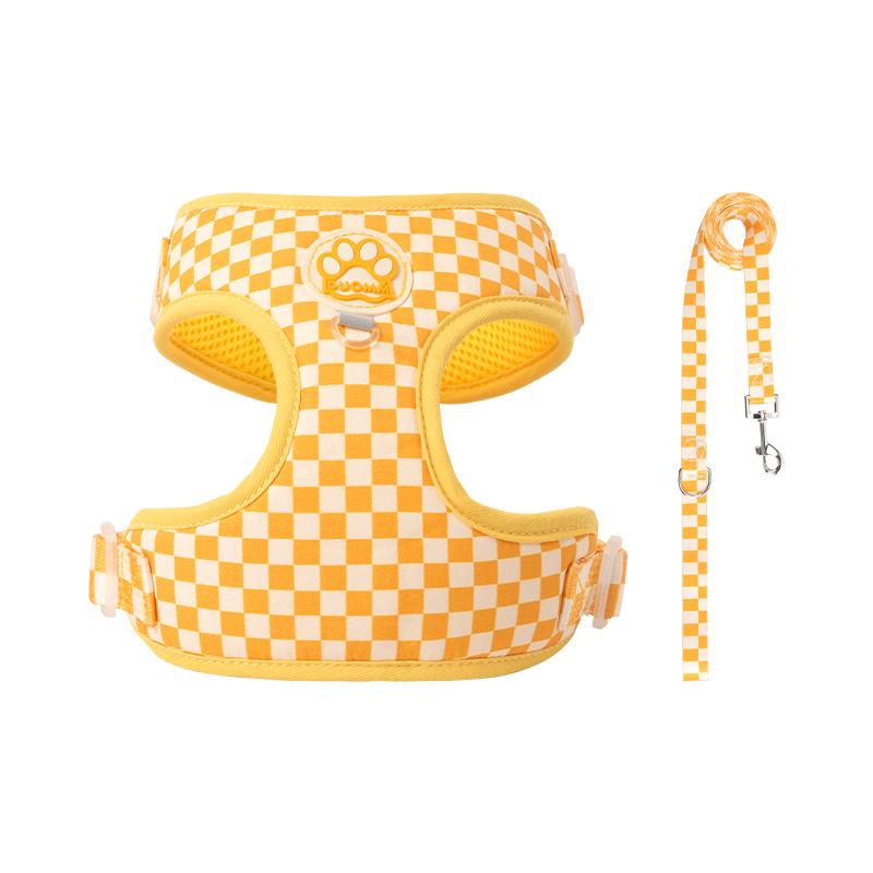Vintage Plaid Dog Harness Leash Set Comfort Breathable Adjustable No-Choke Pet Vest for Small Medium Dogs Pechera Para Perro