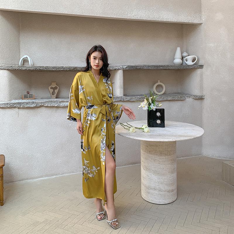 Yao Ting Women's Plus Size Satin Chiffon Pajamas - Summer Ice Silk Luxury Sleepwear & Bathrobe Set