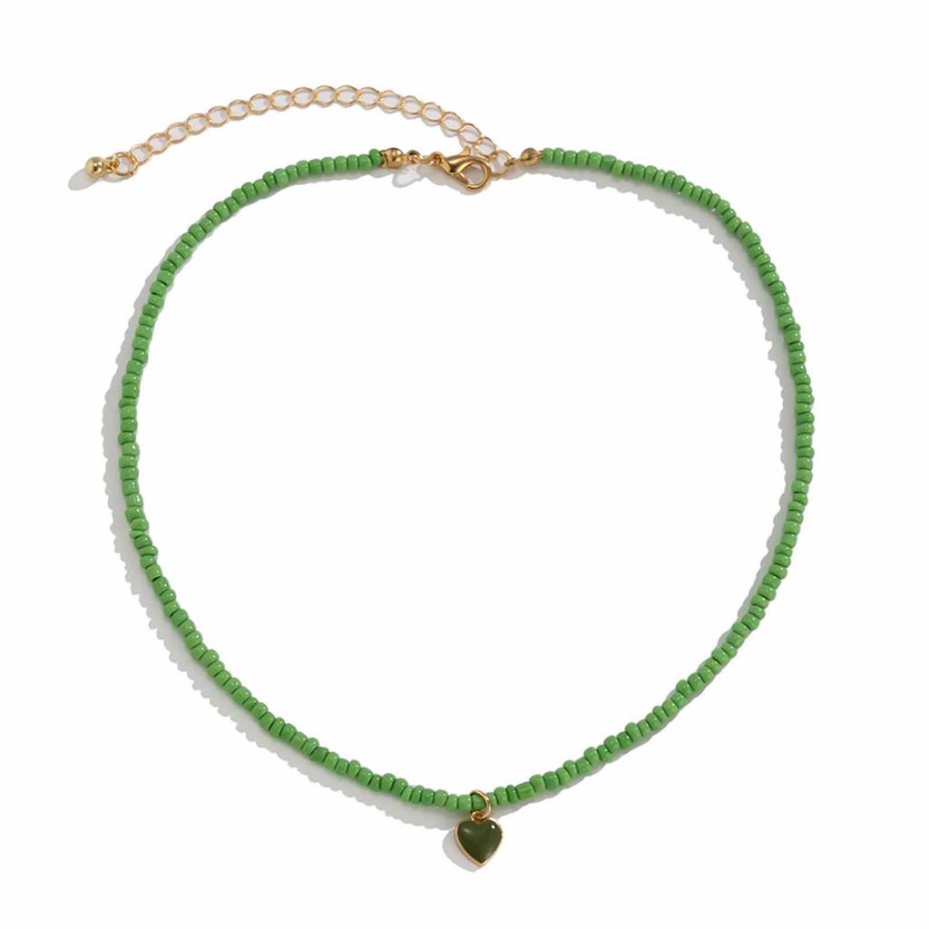 Bohemia Chokers Necklaces Women Arcylic Beads Jewelry Necklace Heart Decoration Collar Rice Beaded Chunky Collar