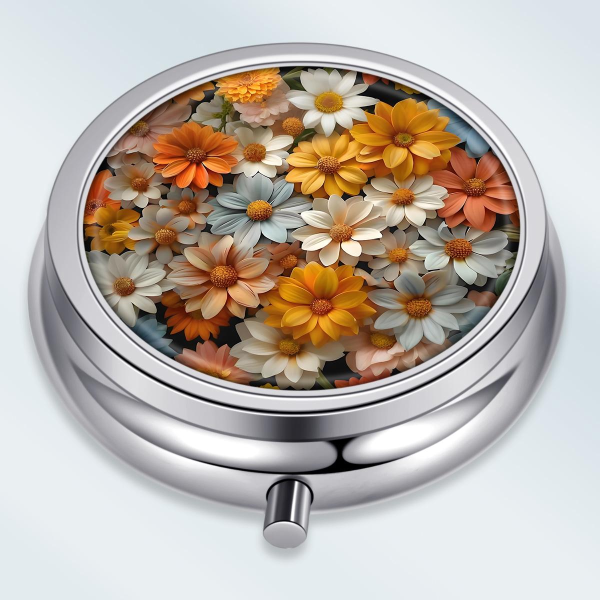 

Portable Pill Box with 3 Compartments, Mini Metal Medicine Organizer Case, Cute Printed Pill Container for Vitamins, Pills, Jewelry, Travel, Daily Use разноцветный