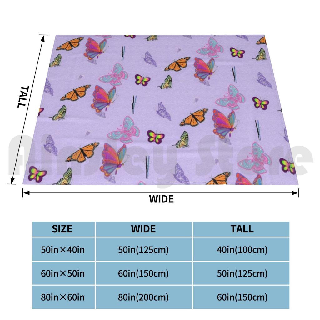 Multicoloured Butterflies Blanket For Sofa Bed Travel Multicoloured Butterflies Pastel Pattern Cute Puprle