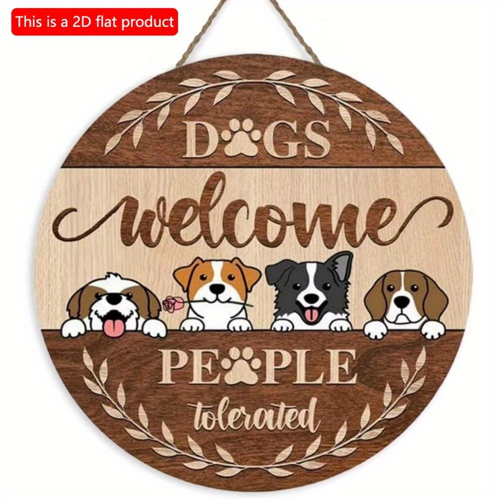 1 buc Semne Decorative Plate 2D Vintage cu Câine Rotunde din Lemn - 20cm, Semn pentru Animal de Companie, Semn din Lemn, Semn pentru Ușa de la Intrare, Decor pentru Casă, Semn Amuzant din Lemn Agățat pentru Casa Animalului de Companie