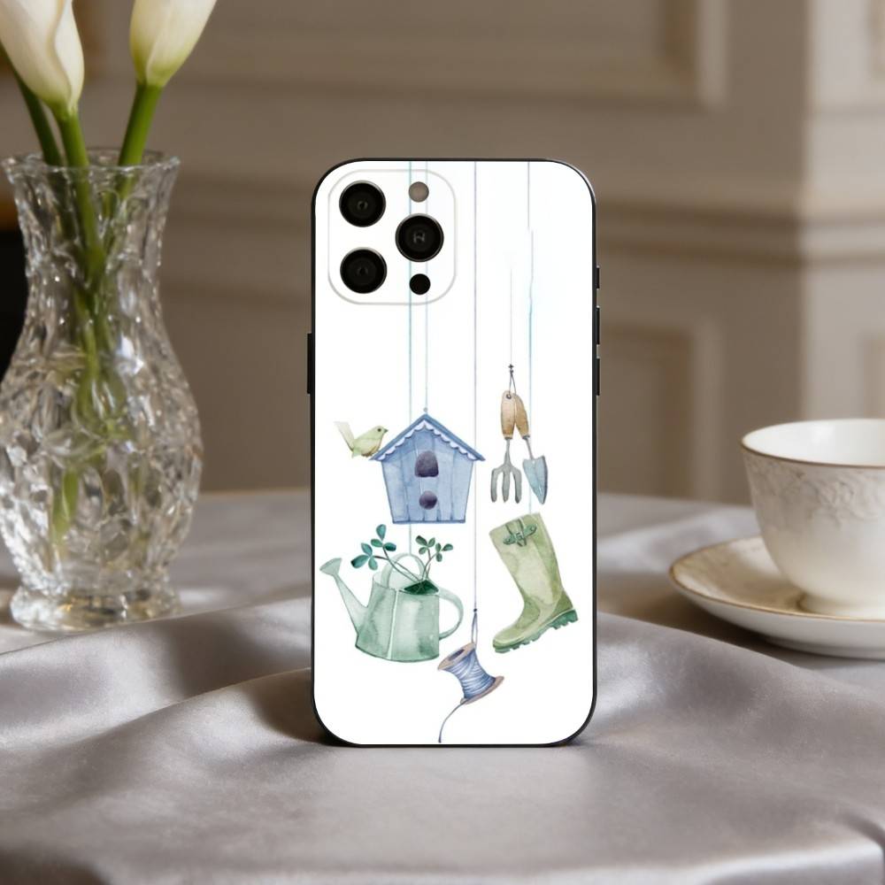 Cute Hand-painted Small House Cartoon Phone Case For iPhone 17,16,15,14,13,12,11 Plus,Pro Max,XS,Soft Silicone Black Cover