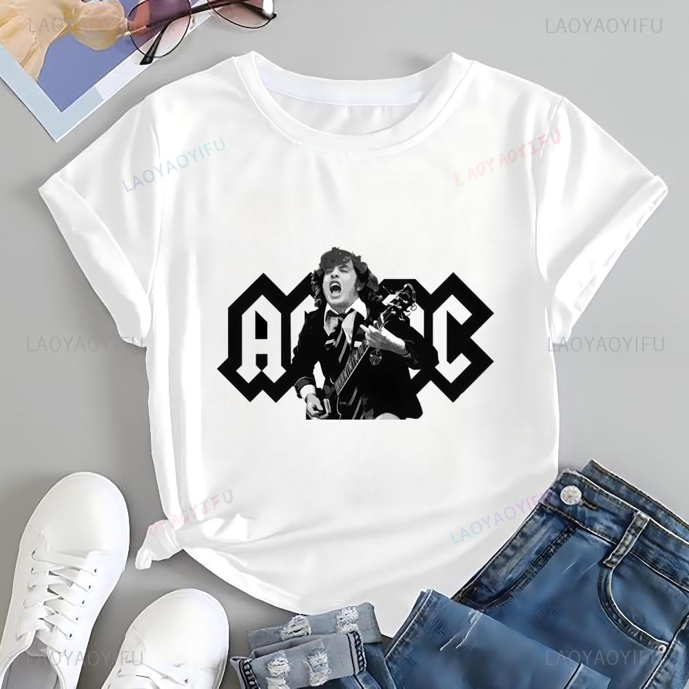 Fashion Retro ACDC Band Printed T-Shirt Tops ACDC Trend Harajuku Women's Universal Shirt Pattern Cotton Harajuku T-Shirt