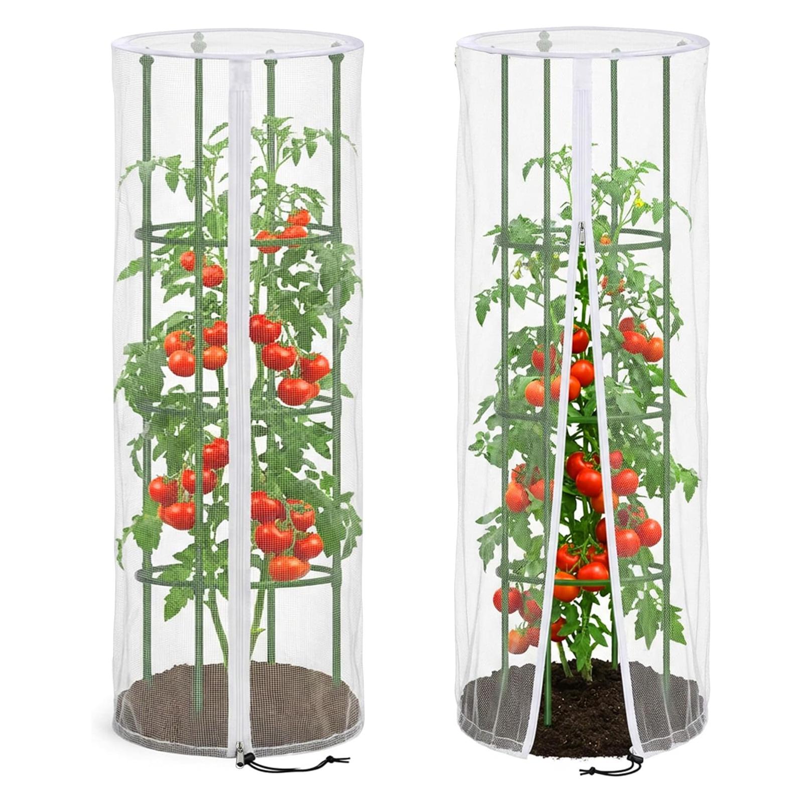 2 Pcs Plant Protection Net with Zipper & Drawstring Tight Mesh Vegetable Protection Net for Vertical Climbing Plants Vegetables