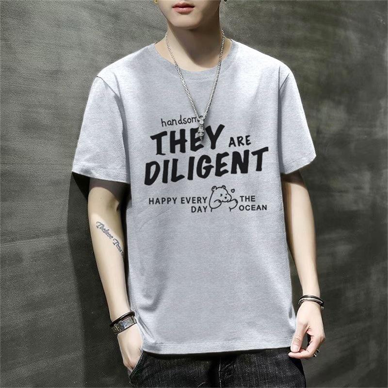 Men'S Short-Sleeved T-Shirt New Summer Trend Korean Version Loose Bottoming Shirt Clothes T-Shirt Large Size Teen