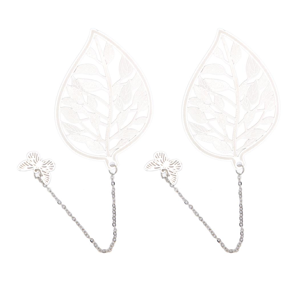 2Pcs Metal Bookmarks Retro Leaf Style Silver Color Elegant Light Slim Hollow Bookmark for Office School Family