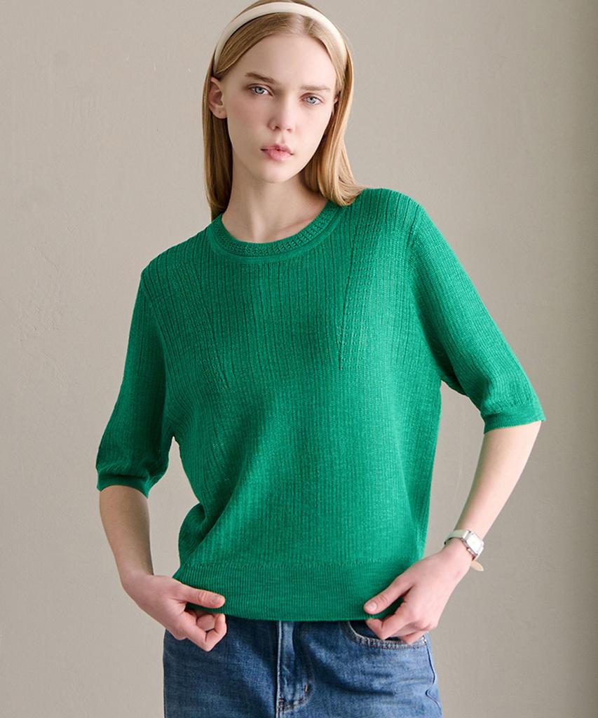 LUSIDA Sheer Round Short Sleeve Knit_4 Colors