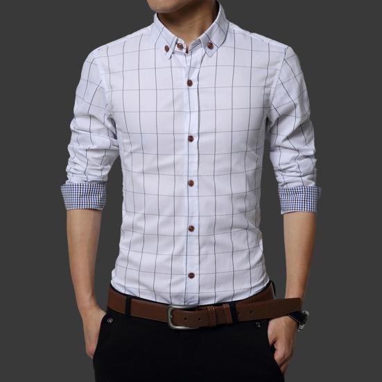 Men Shirt Plaid Print Long Sleeve Button Formal Single-breasted Warm Business Plus Size Autumn Top Male Clothes