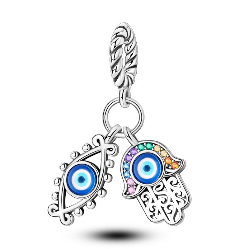Blue Copper Charms Beads Rotating Demon Eye Palm Moon Starry Sky Charms Fit Original Pendant Bracelet Women Jewelry