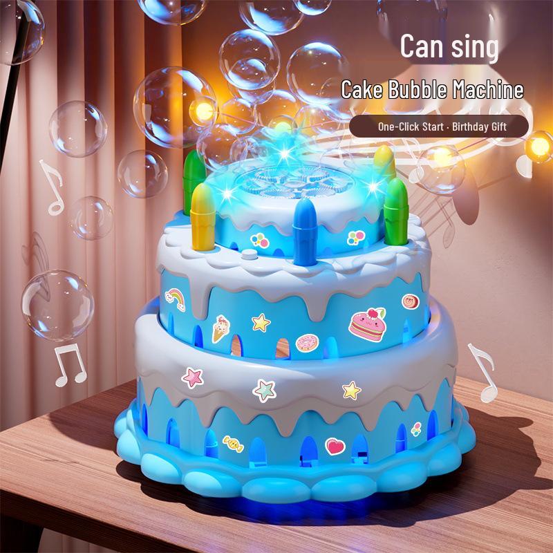 Children's Multi-Hole Electric Bubble Cake Machine with Lights & Music - Automatic Pretend Play Birthday Toy