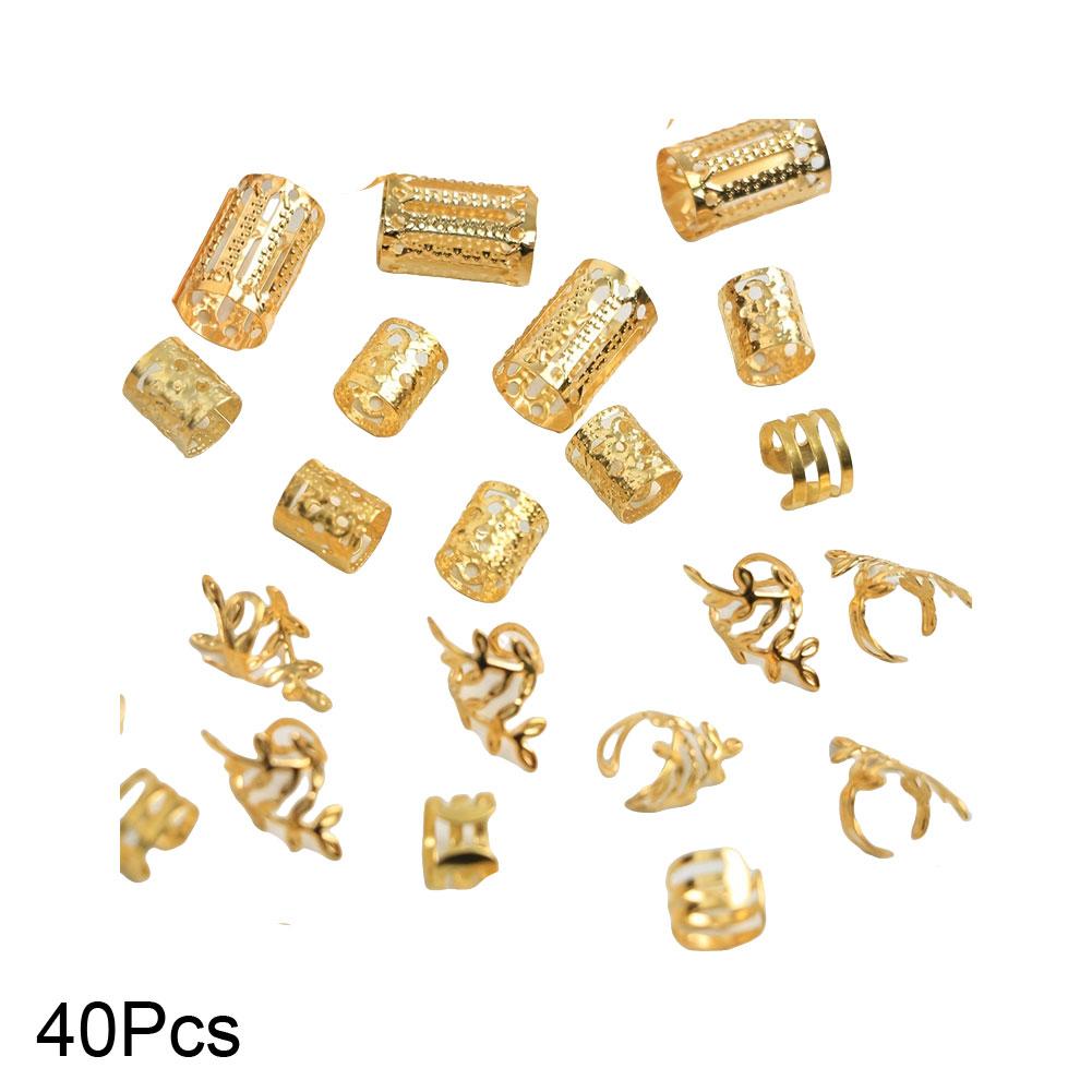 40PCS/Set Gold/Silver Hair Jewelry for Braids Accessories Hollow Out Hair Rings For Hair Dreadlocks Adjustable Hair Rings Cuffs