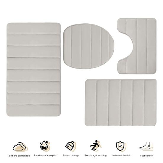 4Pcs/Set Memory Foam Bath Mat Soft Microfiber Bathroom Rugs Non-Slip Thick Toilet Mats Machine Washable Water Absorption Universal Bathroom Set