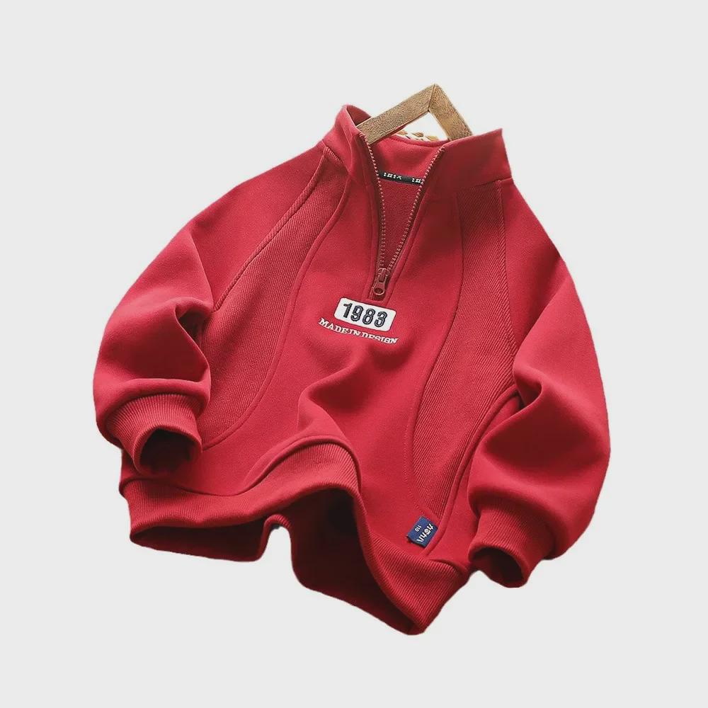 Boys' Winter 2024 Fleece Sweatshirt: Half-Zip, Long-Sleeve, Korean Style for Kids