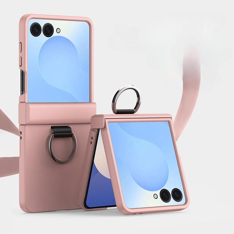 Twarde etui na telefon o fakturze skóry dla Samsunga Galaxy Z Flip 7 FE 6 5 4 3 ZFlip7 z pierścieniem, osłona ochronna na zawias