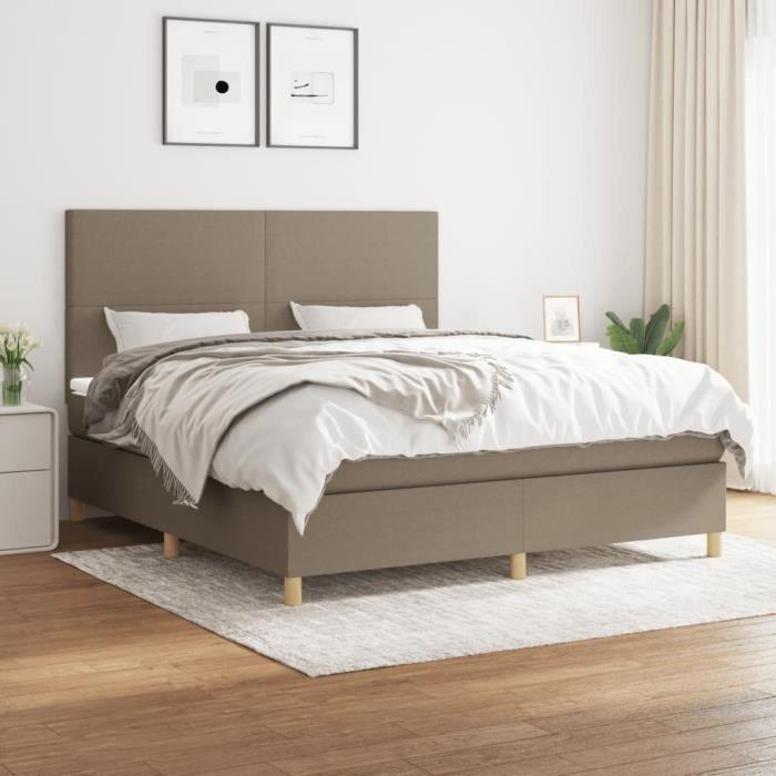 3142189 vidaXL Lit à sommier tapissier avec matelas Taupe 160x200 cm Tissu