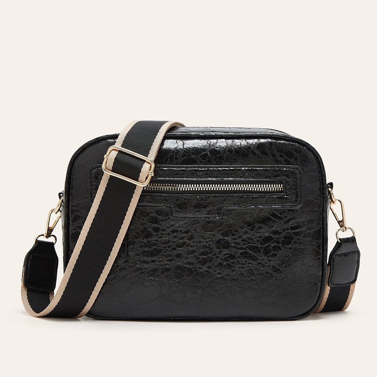 Women s bag autumn new wide shoulder strap camera bag large capacity crossbody women s shoulder small square bag чёрный