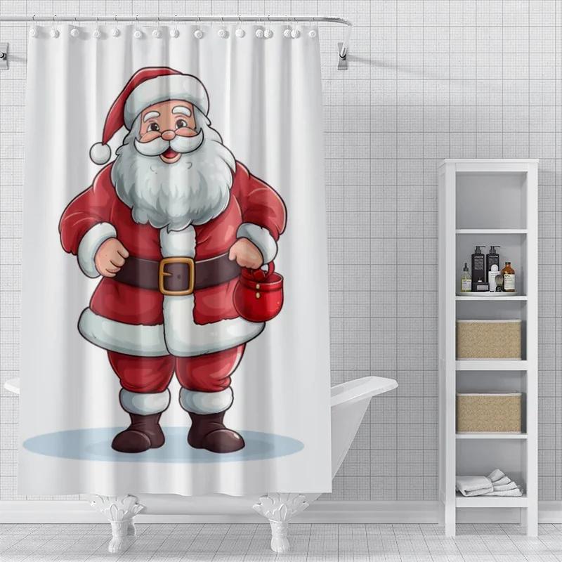 Home Decoration Shower Curtains For Bathroom Waterproof Curtain Fabric Modern Nordic Style Living Room Merry Christmas Winter