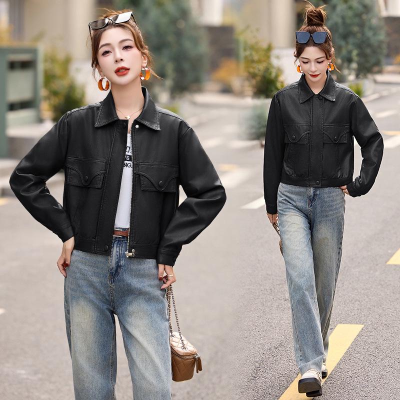 Women's Petite Short PU Leather Jacket - 2025 Spring Fashion Versatile Casual Coat (Model XG9971)