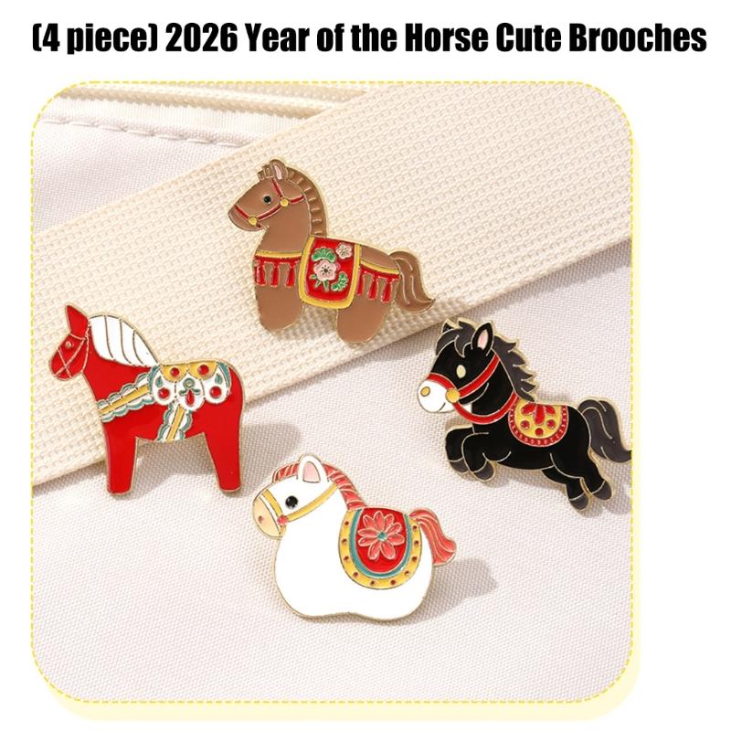 4Pcs Fashion Horse Year Brooch Unique Decoration Compact Design Safety Badge Pin For Coats Bags Hats Scarves
