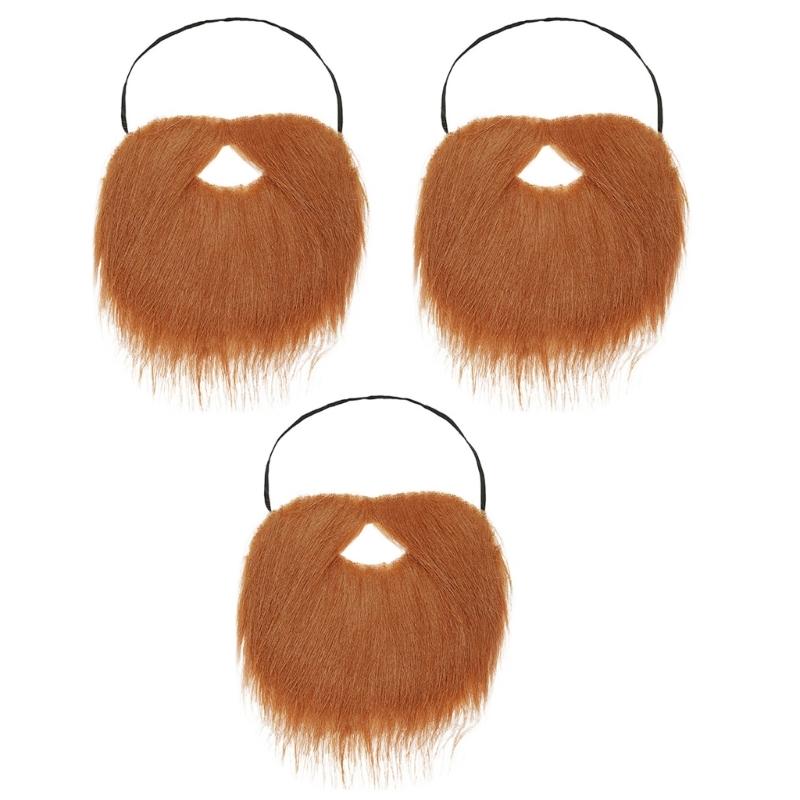 3Pcs Natural Looking Plush Mustache Fashion Costume Accessory For Cosplay Halloween Event Soft Adjustable Face Props