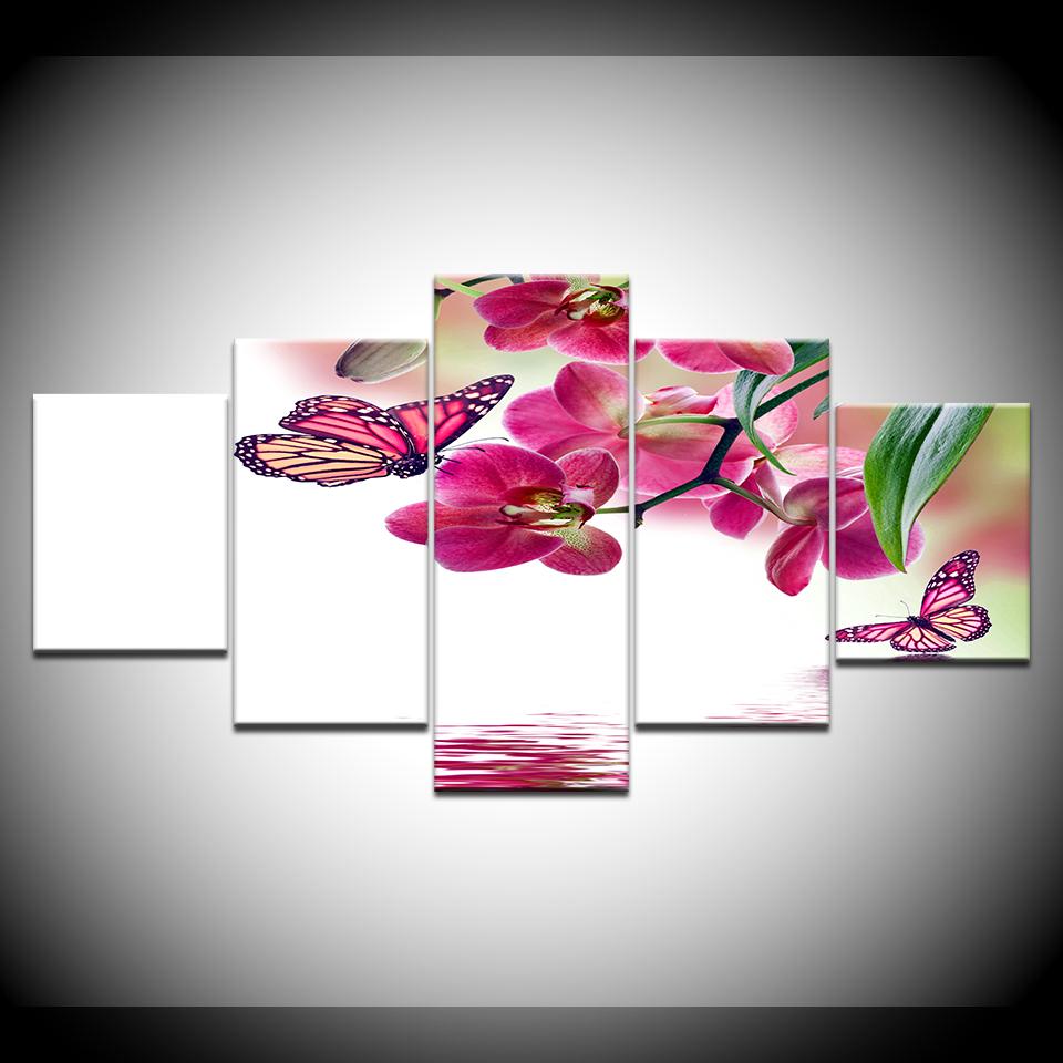 5 Panel/pieces HD Print The butterfly with flower wall posters Print On Canvas Art Painting For home living room decoration