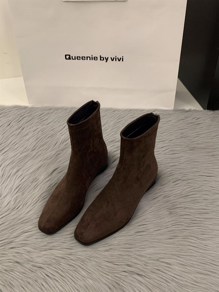 Feeling Retro and Foreign Style Small Short Boots 2025 Autumn and Winter New Single Boots Thin Boots French Suede Small Ankle Boots