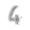 Number 4 Balloon - Grabo Balloons® - Silver Aluminum - 35.56 Cm - Uninflated - Birthday Decoration
