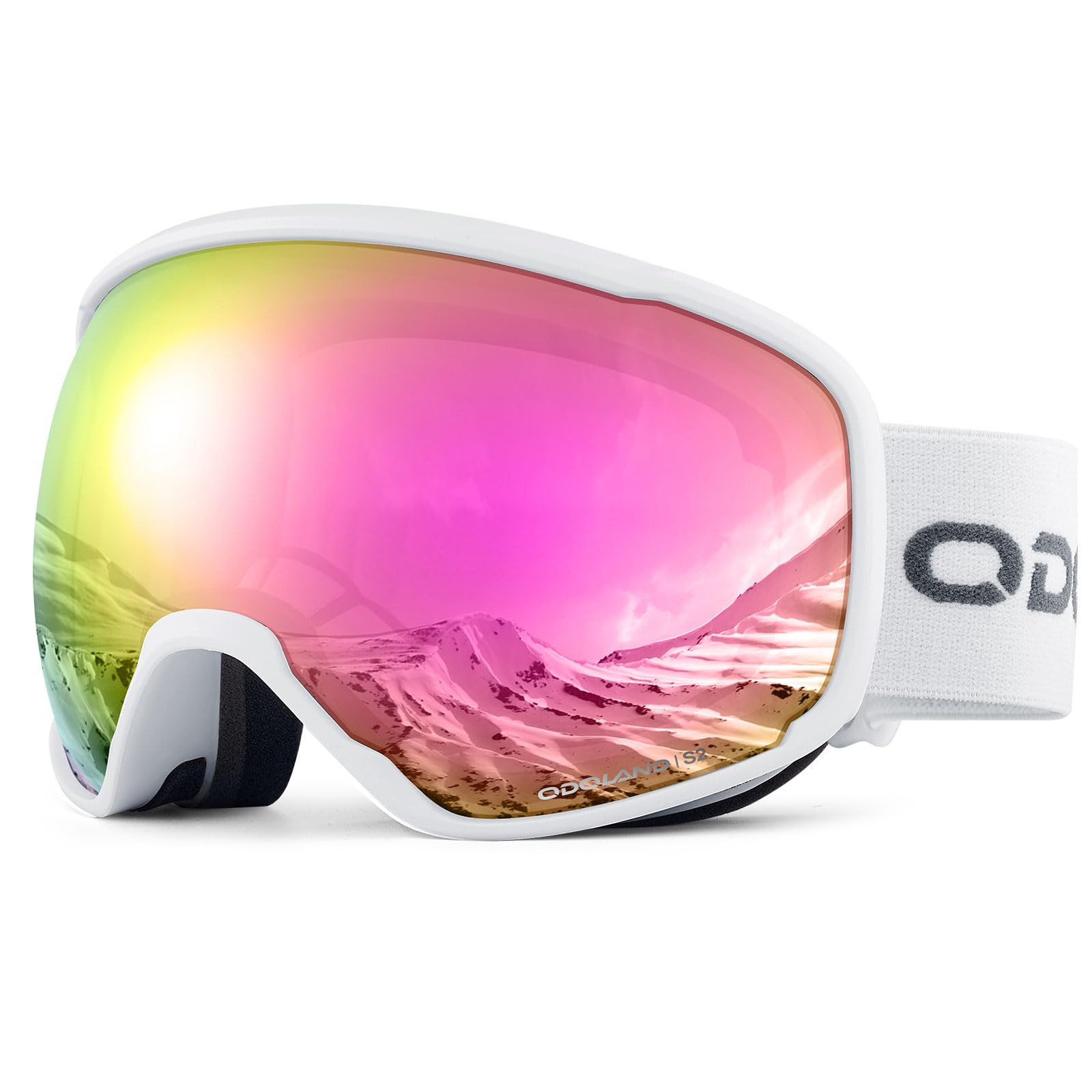 

Odoland Snow Spherical OTG Glasses Mirrored UV400 Double Adult Size Pink VLT Goggles, Double-Layer Lenses, Anti-Fog, Compatible, Lenses, Protection,