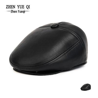 Men's Autumn-Winter Velvet-Lined PU Duckbill Cap with Ear Protection for Elderly