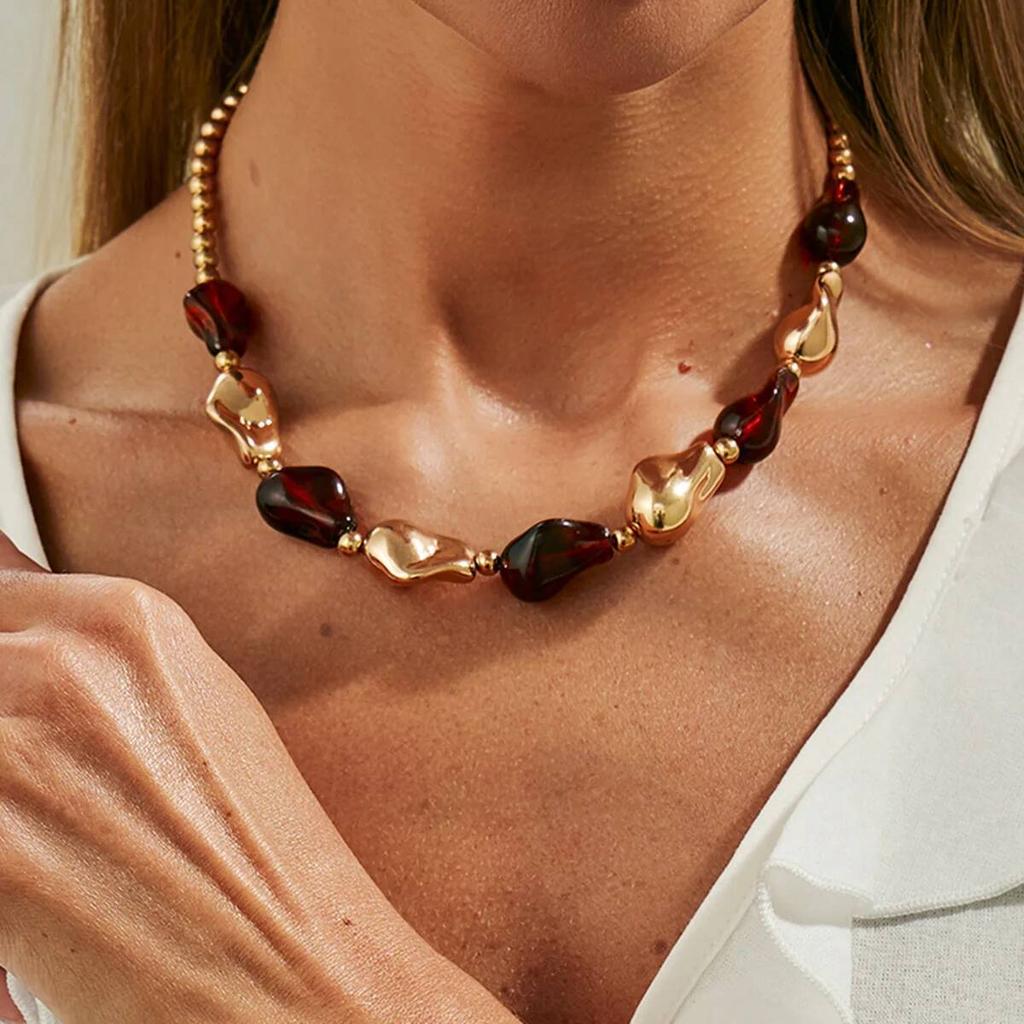 Salircon 7 Colors Boho Resin Acrylic Bead Choker Necklace Bracelet Set Women Vintage Elegant Banquet Party Bangles Jewelry Gifts