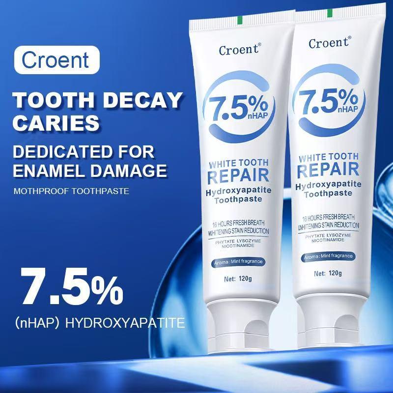 Croent Hydroxyapatite Whitening Toothpaste - Removes Stains, Whitens Yellow Teeth, Freshens Breath, 120g