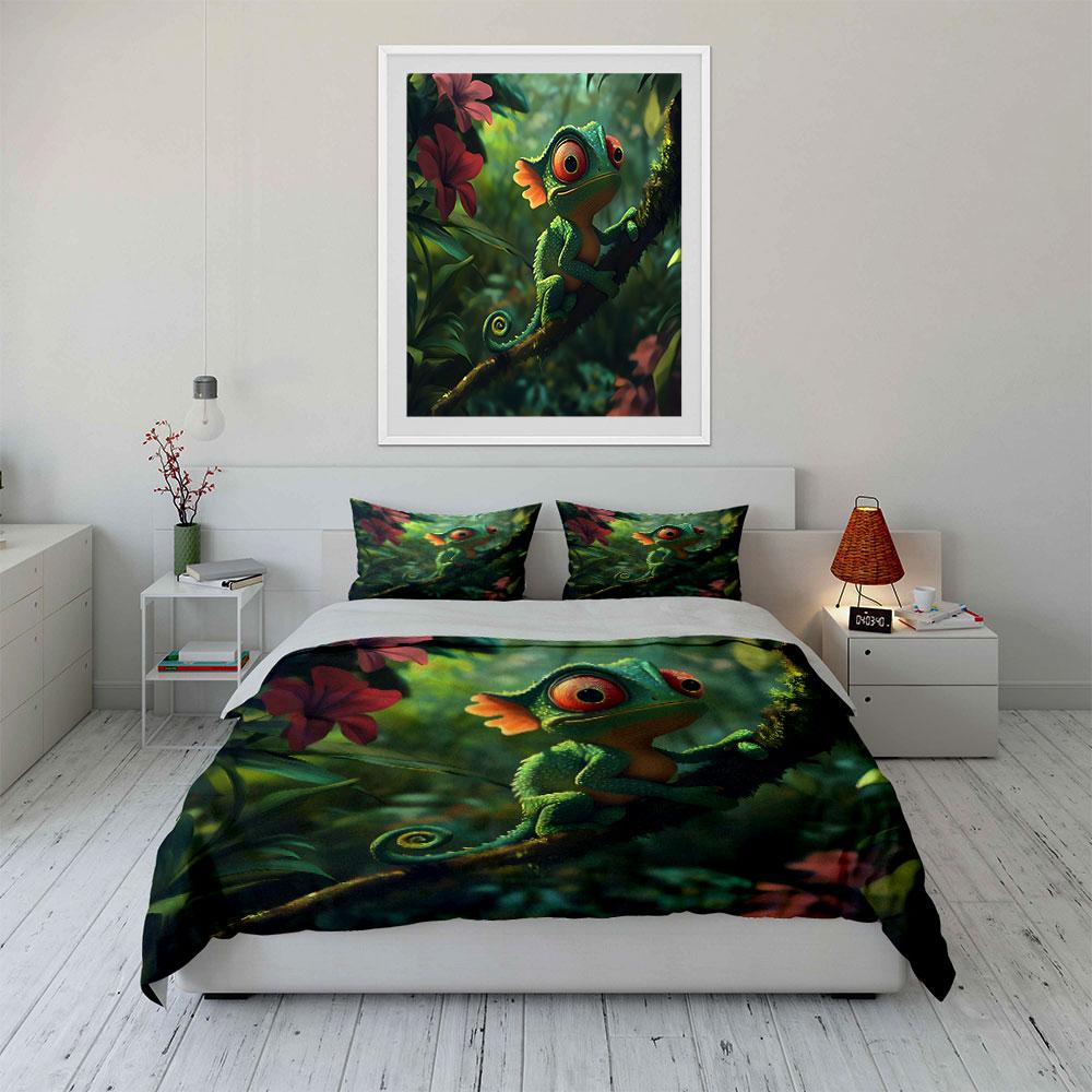 Colorful Chameleon Jungle Bedding Bedding Duvet Cover Set Duvet Cover Pillowcases (1 * Duvet Cover 2 * Pillowcases, Without Duvet Insert)
