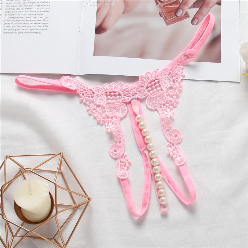 Women Panties Sexy Lingerie G-string  Hong Thin Rope Hollow Open File Beaded Pearl No Trace Breathable Underwears