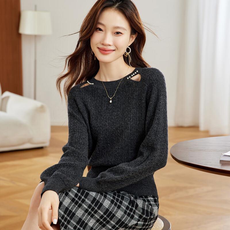 Srcr Women's Merino Wool Beaded Short Sweater