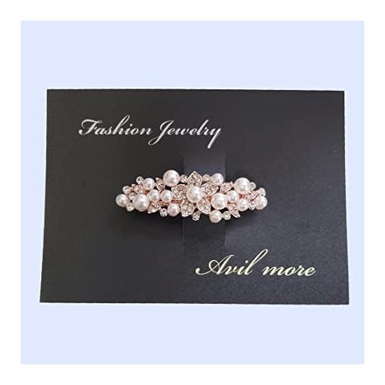 Pearl Flower Motif Hair Barrette for Women - 5 Petal Design, Elegant & Glamorous for Weddings, Parties, Graduations - White Resin Pearl, Rhinestone,