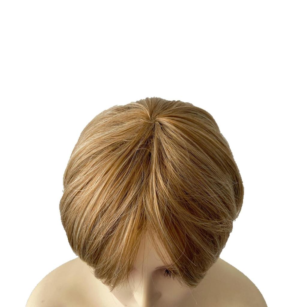 Women's Fashion Short Straight Wig, Brown Mix Highlight High-Temperature Fiber Synthetic Hairpiece