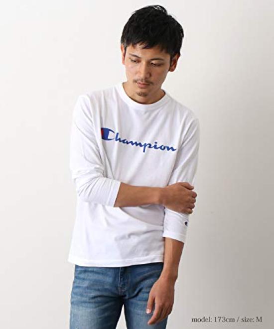 Champion Long Sleeve Classic Script Logo Size S Men's T-Shirt, 100% Cotton, Print, White, (C3-Q401)