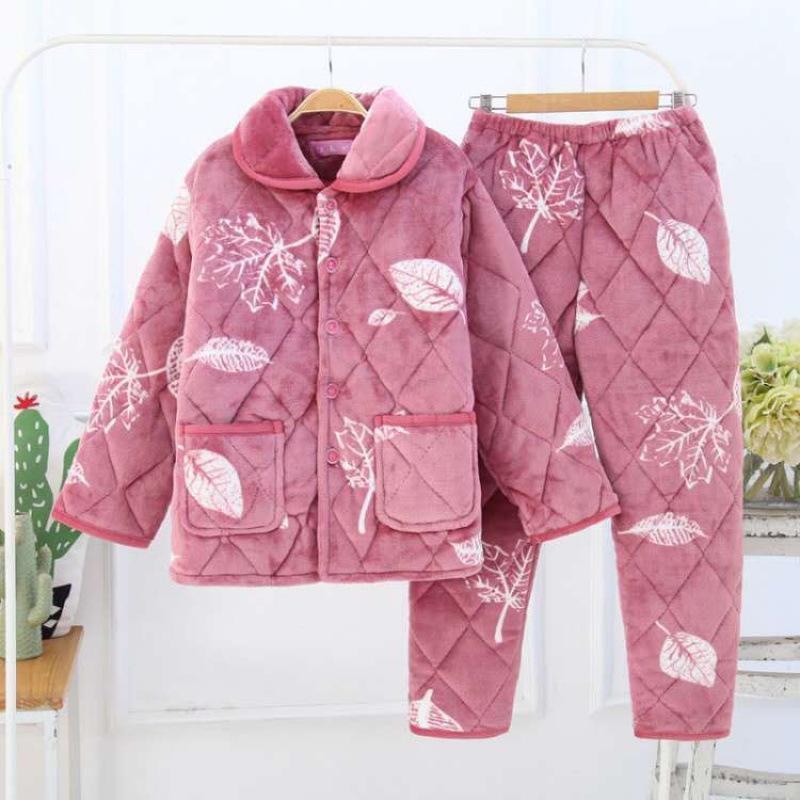 Women's winter pajamas three-layer thickened padded cotton to keep warm and fleece coral fleece padded jacket